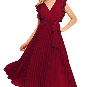 Red pleated maxi dress